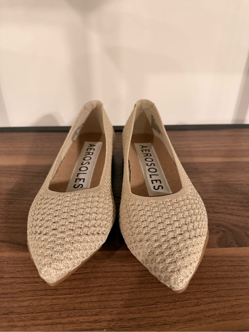 Aerosoles Women’s Size 9 Beige Knit Pointed Toe Ballet Flats Slip On Shoes